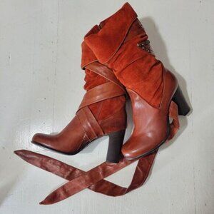 BRONX Leather Burnt?Orange and Cognac?Brown?Heeled?Boots